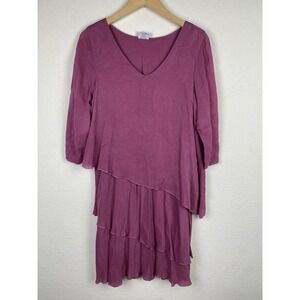 Click By Color Me Cotton L Shift Dress Cupro Rayon Pink Tiered Coastal Lagenlook